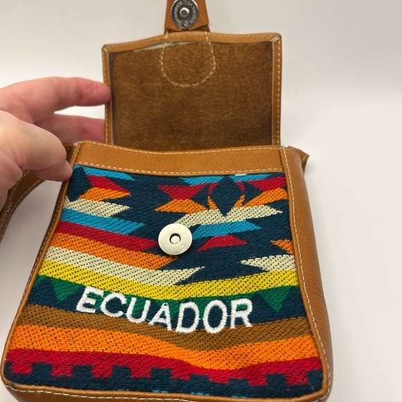 2448-HMT Equador Colorful Woven Wool & Brown Leather Crossbody Bag Preowned - Picture 7 of 8